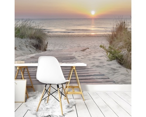 Raum mit Strand Tapete, Schreibtisch und Stuhl