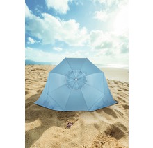 Blauer Strandmuschel Sonnenschutz am Sandstrand