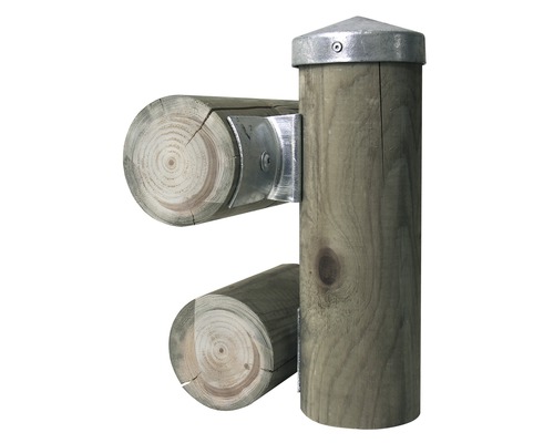 Holzpfosten mit Metallabdeckung und Querstreben