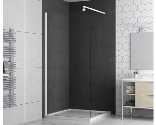 basano Walk In Modena 80 cm Klarglas mit schmutzabweisender Beschichtung weiß matt Badezimmer mit ebenerdiger Dusche mit Duschwand und Duschkopf