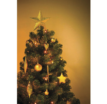 Geschmückter Weihnachtsbaum mit Sternspitze und Christbaumkugeln