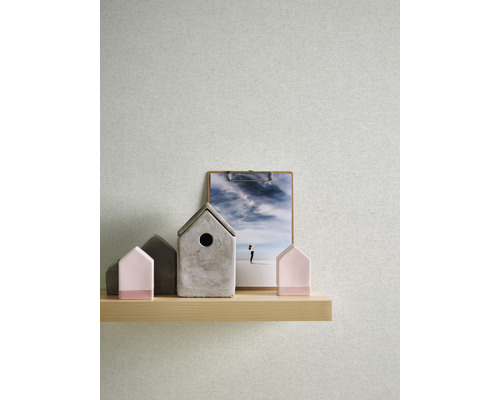 Dekorative Holzablage mit Hausfiguren und Bild