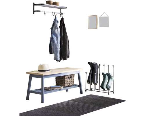 Flurmöbel Set mit Garderobe, Bank, Schuhregal und Fußmatte