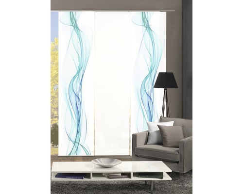 Wohnzimmer mit Schiebegardine mit Wellenmuster