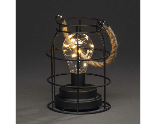LED Laterne Konstsmide rund Metall H 18 cm 9 LEDs Lichtfarbe warmweiß batteriebetrieben inkl. 6 Stunden Timer Dekorative Tischleuchte mit Metallkäfig und Glühbirne mit Lichterkette