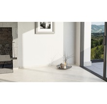 Heller Raum mit Fliesenboden, Terrassentür und Dekoration