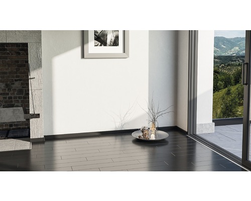 Heller Raum mit dunklem Boden, Bild und Terrassentür