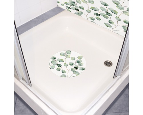 Dusche mit Duschmatte mit Eukalyptusmuster