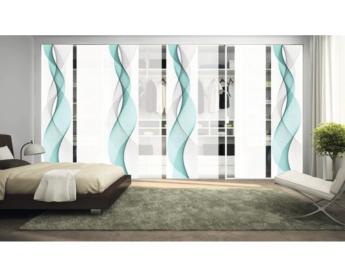 Schlafzimmer mit Schiebetürenschrank und Wellendesign