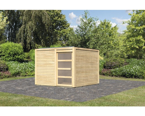 Gartenhaus Karibu Carlson 2 mit selbstklebender Dachfolie 276 x 276 cm natur