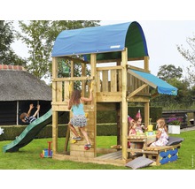 Spielturm Jungle Gym Farm Holz mit Kletterwand, Tisch, Sandkasten, Rutsche dunkelgrün