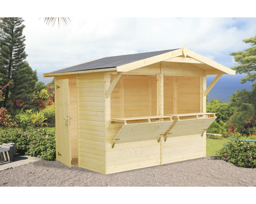 Marktstand Palmako Stella 5,0 m² 311 x 267 cm tauchgrundiert Holz Gartenbar mit Tür und ausklappbaren Theken