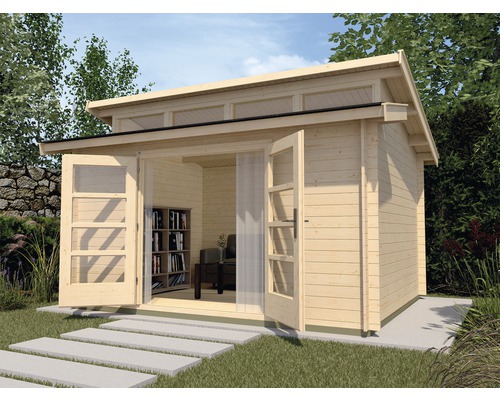 Gartenhaus weka She Shed 158 Gr.1 mit Fußboden 350 x 360 cm natur Modernes Gartenhaus mit Doppeltür und großen Fensterfronten