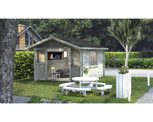 Gartenhaus Palmako Sally 10,2 m² inkl. Fußboden und Vordach 362 x 440 cm tauchgrundiert grau