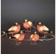Dekorative Lichterkette mit fünf Rotkehlchenfiguren für den Innenbereich
