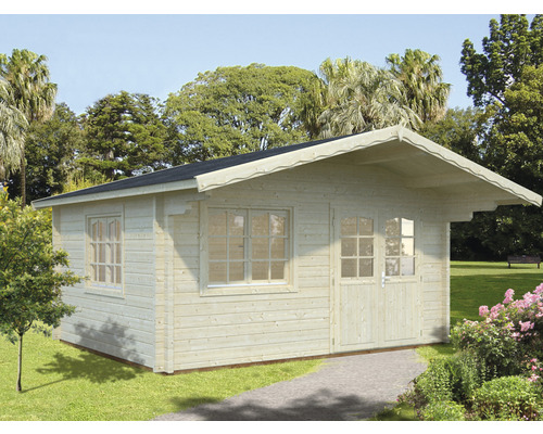 Gartenhaus Palmako Helena 15,1 m² inkl. Fußboden und Vordach 514 x 524 cm natur Gartenhaus aus Holz mit Fenstern und Doppeltür im Garten