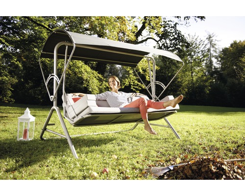 PATIO Hollywoodschaukel 'Salerno' – 3-Sitzer Mit Dach & Seitentischen, 170 Cm Sitzfläche, Anthrazit