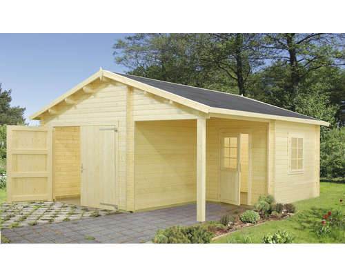 Einzelgarage Palmako Roger 21,9+5,2 m² mit Holztor 510 x 550 cm natur