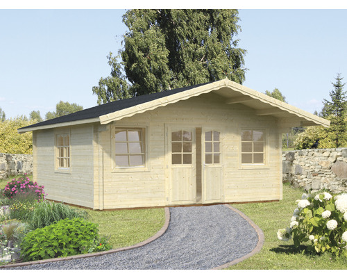 Gartenhaus Palmako Helena 24,6 m² inkl. Fußboden und Vordach 608 x 672 cm natur Gartenhaus aus Holz mit Fenstern und Doppeltür im Garten