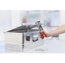 Geöffnete Aluminiumbox mit Blindnietzange und Nieten