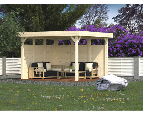 Holzelement Palmako Pavillon Lucy 12,2 m² 103x230 cm tauchgrundiert Holzpavillon mit Sitzgruppe im Garten