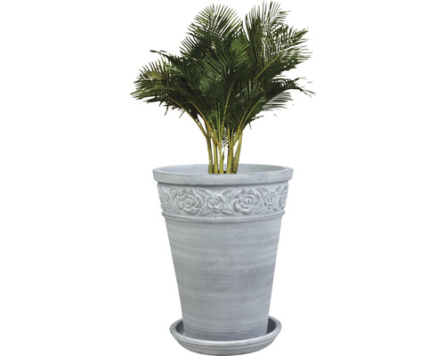 Pflanztopf mit Rosenmuster und Palme