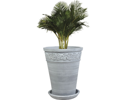 Kunstpflanze Palme in einem Pflanzgefäß mit Untersetzer