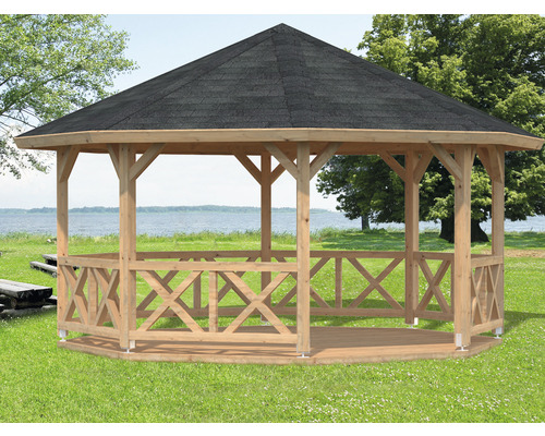 Pavillon Palmako Betty 18,0 m² achteckig mit Geländer ohne Fußboden 465 x 465 cm tauchgrundiert braun