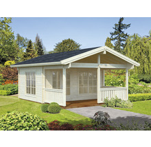 Gartenhaus Palmako Agneta 18,8+12,5 m² inkl. Fußboden, Vordach und Terrasse 608 x 758 cm natur