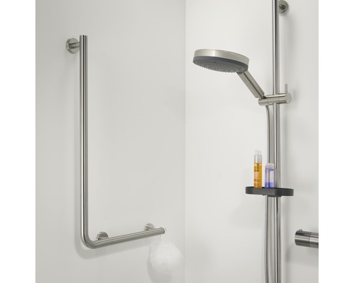 Badezimmer mit Duschstange, Handbrause und Haltegriff