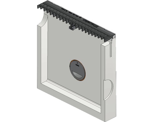 Detailansicht einer Drainagebox mit Revisionsöffnung und Installationsschiene