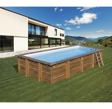 Aufstellpool Holzpool-Set Gre rechteckig 620x420x133 cm inkl. Sandfilteranlage, Skimmer, Leiter, Filtersand & Bodenschutzvlies Holz