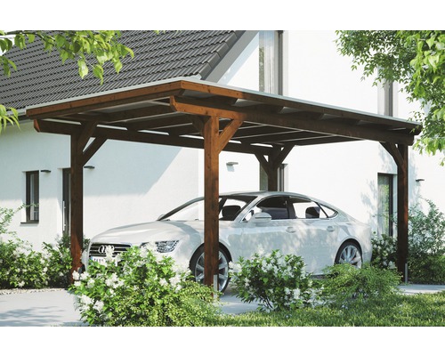 Einzelcarport Konsta Aluminium-Dachplatten inkl. H-Anker 304x500 cm nussbaum-0