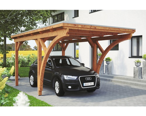 Einzelcarport Konsta Aluminium-Dachplatten inkl. 2 Einfahrtsbögen und H-Anker 304x500 cm eiche hell-0