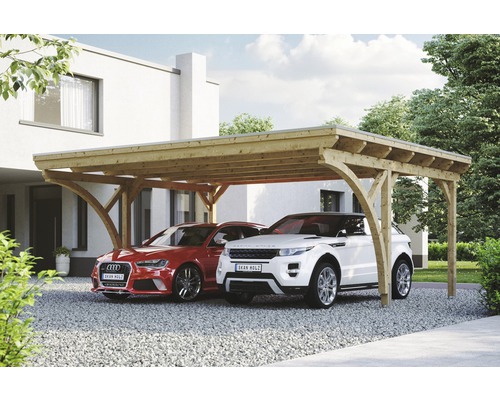 Doppelcarport Konsta Aluminium-Dachplatten inkl. 2 Einfahrtsbögen und H-Anker 618x500 cm natur