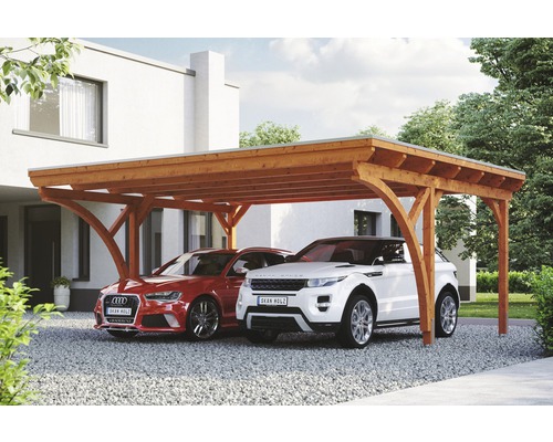 Doppelcarport Konsta Aluminium-Dachplatten inkl. 2 Einfahrtsbögen und H-Anker 618x500 cm eiche hell-0