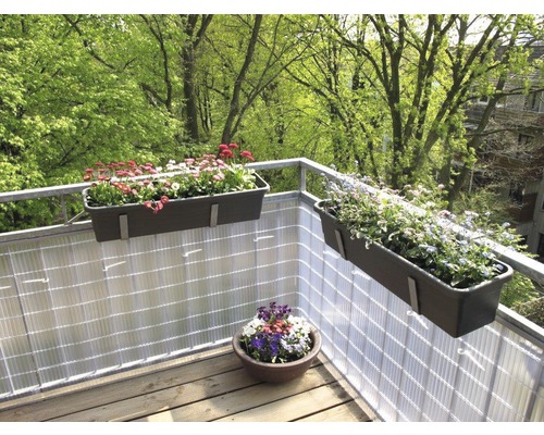 Blumenkästen mit Blumen auf einem Balkon