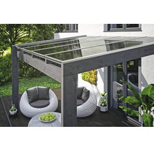 Terrassenüberdachung SKAN HOLZ Novara mit Pfostenlaschen 450x309 cm grau