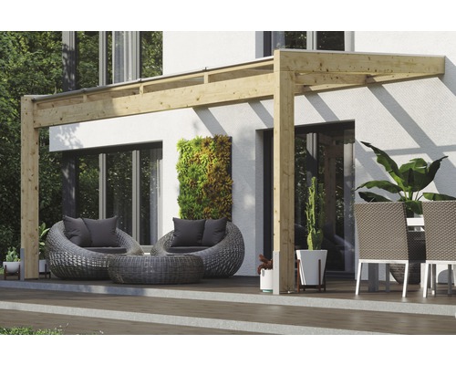 Terrassenüberdachung SKAN HOLZ Novara mit Pfostenlaschen 450x359 cm natur