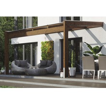 Terrassenüberdachung SKAN HOLZ Novara mit Pfostenlaschen 450x359 cm nussbaum