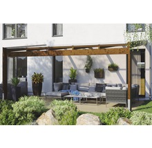 Terrassenüberdachung SKAN HOLZ Novara mit Pfostenlaschen 557x359 cm nussbaum