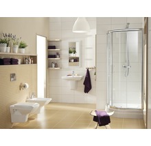 Helles Badezimmer mit Dusche, Waschbecken, Toilette und Bidet in einem modernen Design