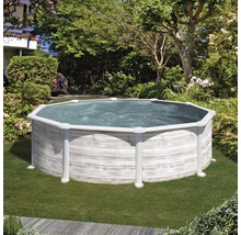 Aufstellpool Stahlwandpool-Set Gre rund Ø 480x132 cm inkl. Sandfilteranlage, Skimmer, Leiter, Filtersand & Bodenschutzvlies weiß