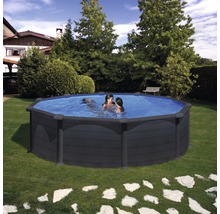 Aufstellpool Stahlwandpool-Set Gre rund Ø 480x132 cm inkl. Sandfilteranlage, Skimmer, Leiter, Filtersand & Bodenschutzvlies grau