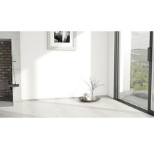 Heller Raum mit Kamin, Dekoration und Schiebetür