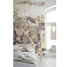 Schlafzimmer mit Fototapete mit Dschungel- und Flamingo-Motiv