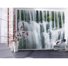 Raum mit Fototapete Wasserfall, Sessel und Dekoration