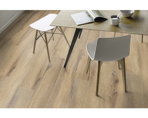 Essbereich mit hellem Holzboden, Tisch und Stühlen