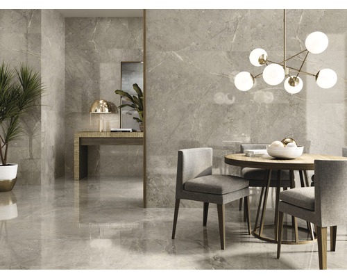 Feinsteinzeug Wand- und Bodenfliese Anden 60 x 120 x 0,9 cm Natural poliert grau