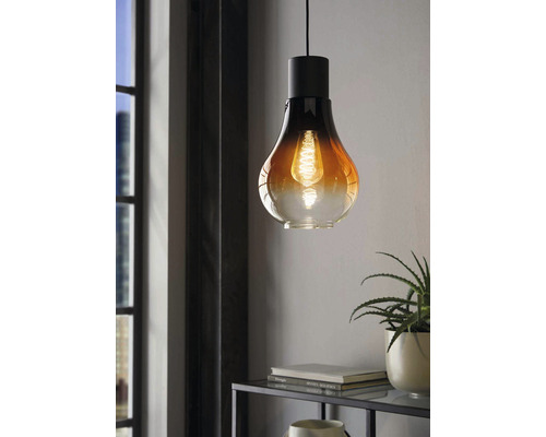 Pendelleuchte 1-flammig HxØ 110x20 cm schwarz Glas schwarz/braun/transparent Hängelampe mit Glasschirm in Birnenform